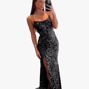 Elegant Black Sequin Evening Dress